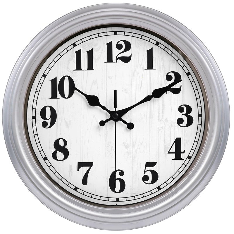 JENLYSTIME 12 Inch Retro Wall Clock Silent Non Ticking Battery Operated Movement Easy to Read Wall Clocks Decorate for Bedroom Living Room Kitchen OfficeSilver