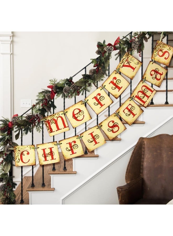 Vintage Merry Christmas Banner, Indoor Xmas Decoration for Home, Office, Party & Farmhouse Fireplace Mantle - Image 5