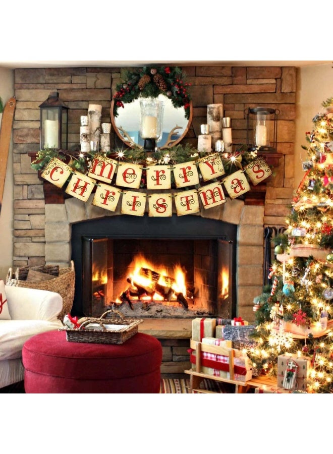 Vintage Merry Christmas Banner, Indoor Xmas Decoration for Home, Office, Party & Farmhouse Fireplace Mantle - Image 3