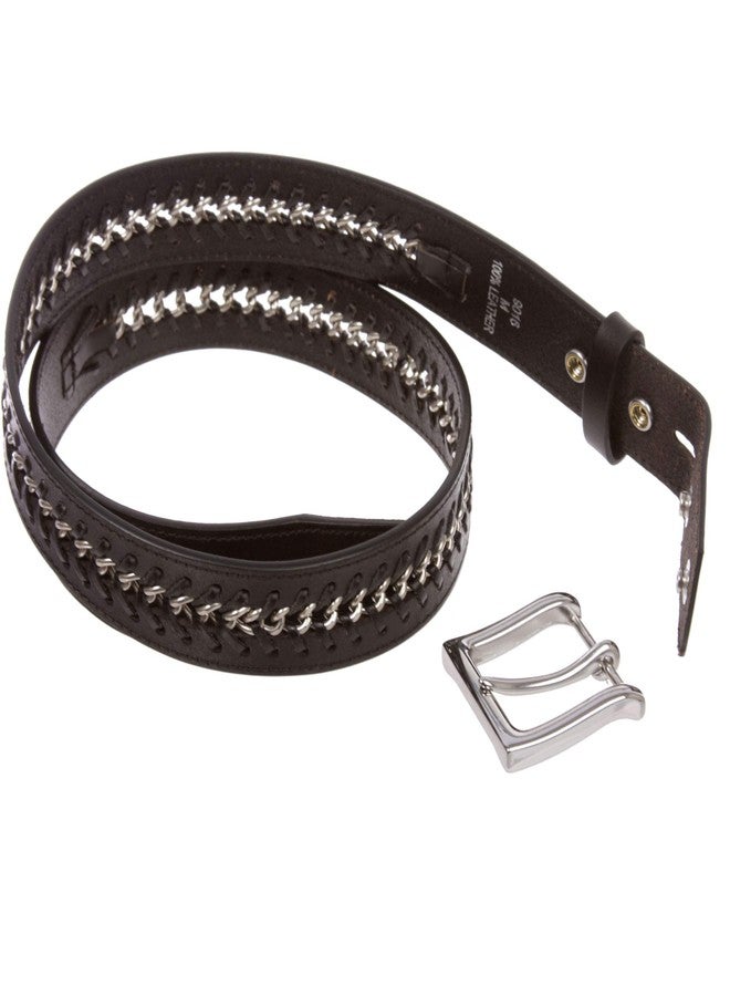 Beltiscool Men's Metal Chain Snap On Oil Tanned Stitch Edge Leather Belt, M - 36" - Image 3