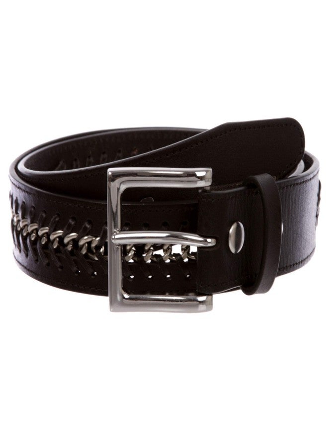 Beltiscool Men's Metal Chain Snap On Oil Tanned Stitch Edge Leather Belt, M - 36" - Image 2