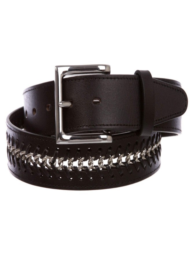 Beltiscool Men's Metal Chain Snap On Oil Tanned Stitch Edge Leather Belt, M - 36" - Image 1