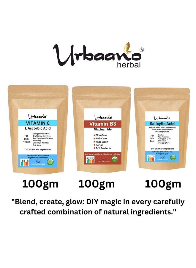 Urbaano herbal ® Niacinamide (Vitamin B3), Vitamin C (L-Ascorbic Acid) & Salicylic Acid Powder For Making Diy Skin Care Serum, Cream, Lotion & Facewash, Bright, Anti Aging & Youthful Glow - Image 4