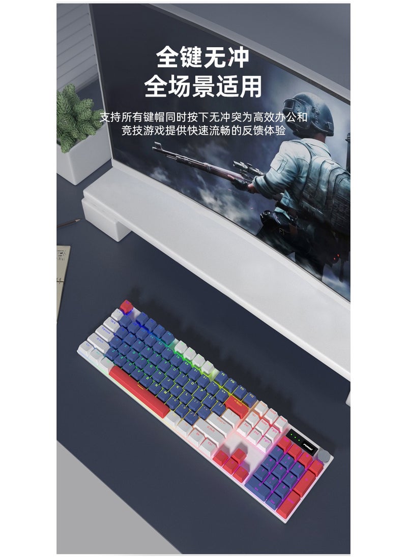 فوريف - لوحة مفاتيح USB سلكية FV-Q515، ترتيب 104 مفتاح، إضاءة RGP متعددة، غطاء مفتاح عائم، أغطية مفاتيح ملونة (أسود - أبيض - أحمر)، عربي / إنجليزي - Image 1