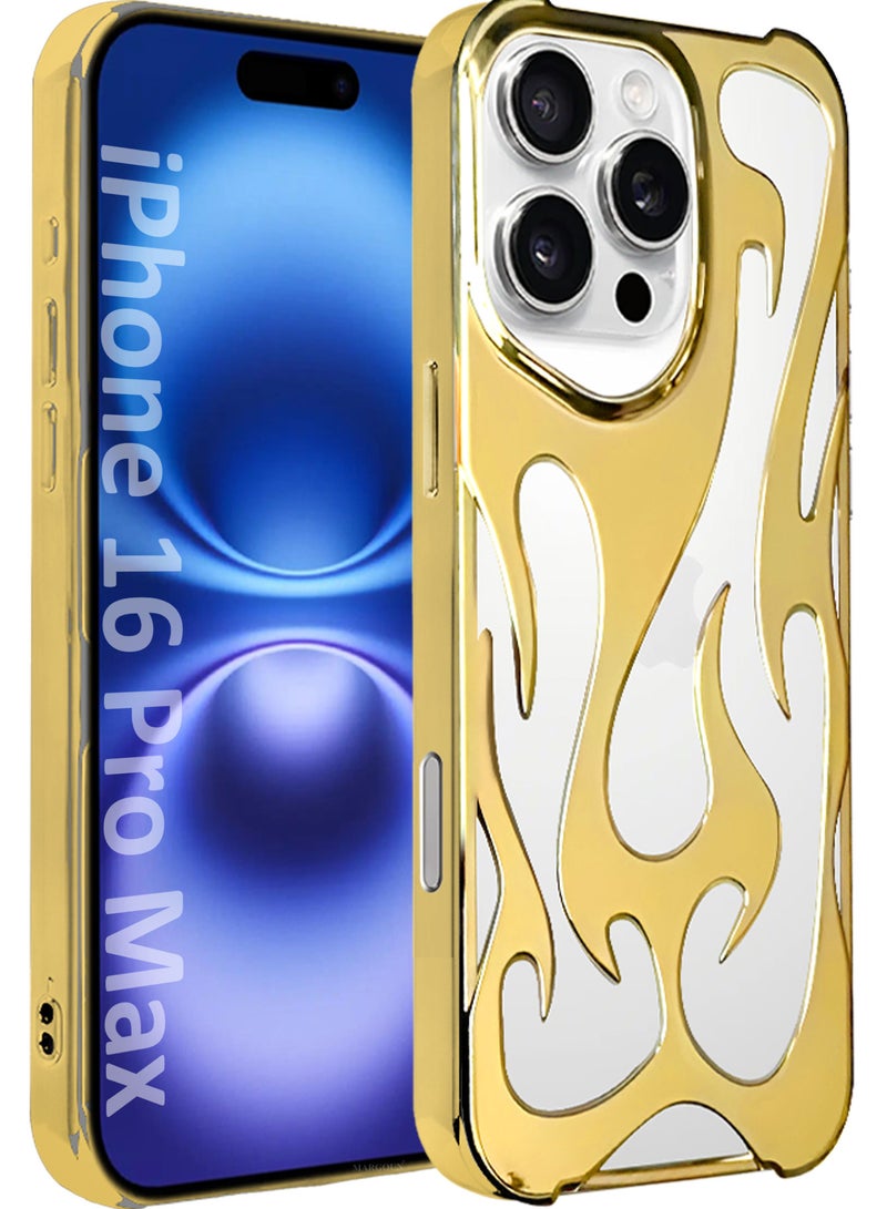 CATANES iPhone 16 Pro Max Case Cover Soft TPU and Glossy with Flame Design - Gold - Image 1