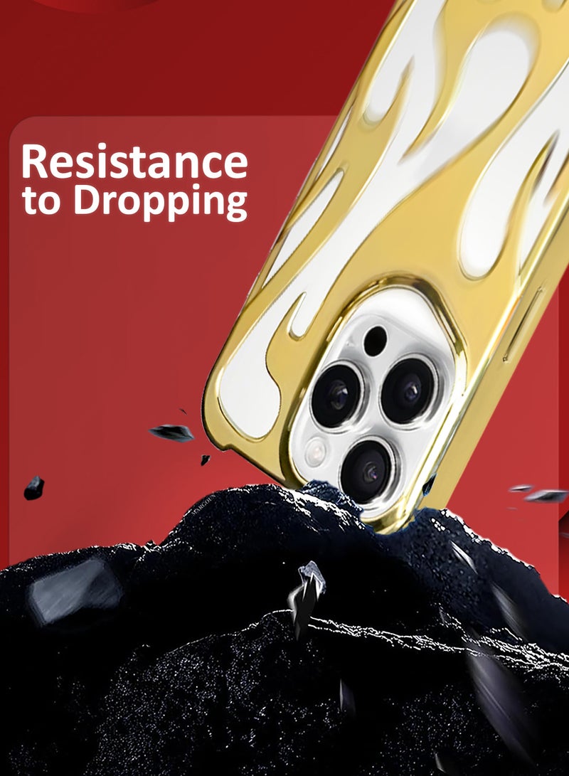 CATANES iPhone 16 Pro Max Case Cover Soft TPU and Glossy with Flame Design - Gold - Image 3