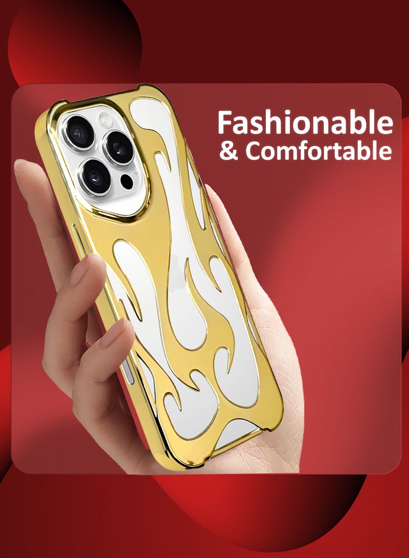 CATANES iPhone 16 Pro Max Case Cover Soft TPU and Glossy with Flame Design - Gold - Image 4