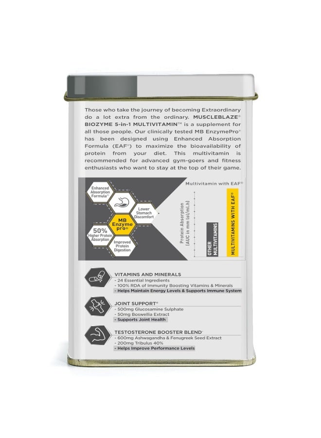 MUSCLEBLAZE Biozyme Daily Multivitamin (90 Tablets) | 5-in-1 Supplement with Vitamins, Minerals, Joint, T-Booster Blend - Image 5