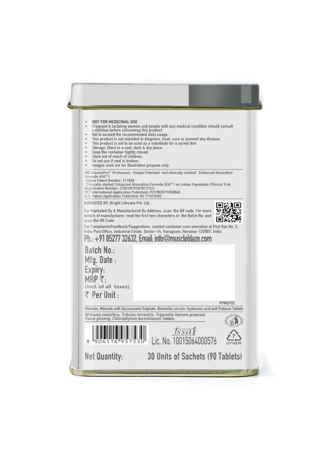 MUSCLEBLAZE Biozyme Daily Multivitamin (90 Tablets) | 5-in-1 Supplement with Vitamins, Minerals, Joint, T-Booster Blend - Image 4