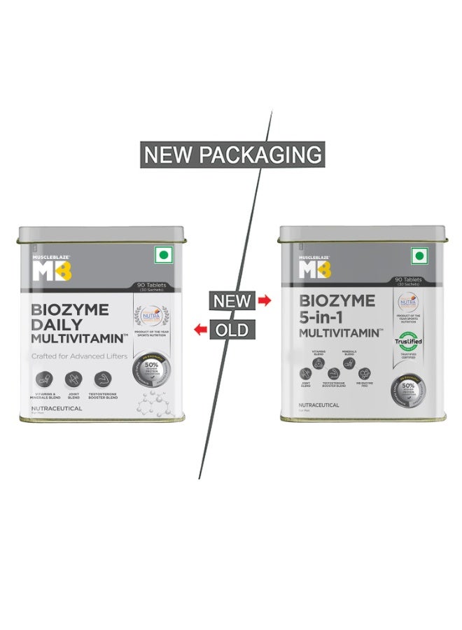 MUSCLEBLAZE Biozyme Daily Multivitamin (90 Tablets) | 5-in-1 Supplement with Vitamins, Minerals, Joint, T-Booster Blend - Image 2