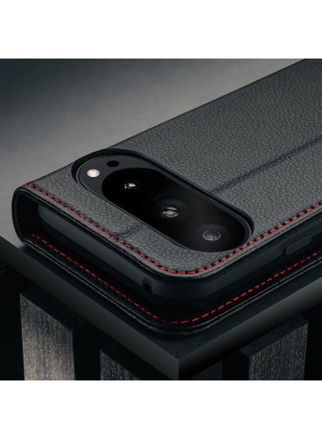 TORRO Leather Case Compatible with Google Pixel 10 Pro XL 6.8” 2025 – Premium Leather Wallet Case with Kickstand and Card Slots (Black with Red Detail) - Image 4