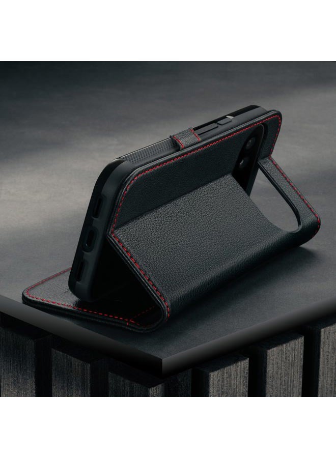 TORRO Leather Case Compatible with Google Pixel 10 Pro XL 6.8” 2025 – Premium Leather Wallet Case with Kickstand and Card Slots (Black with Red Detail) - Image 3