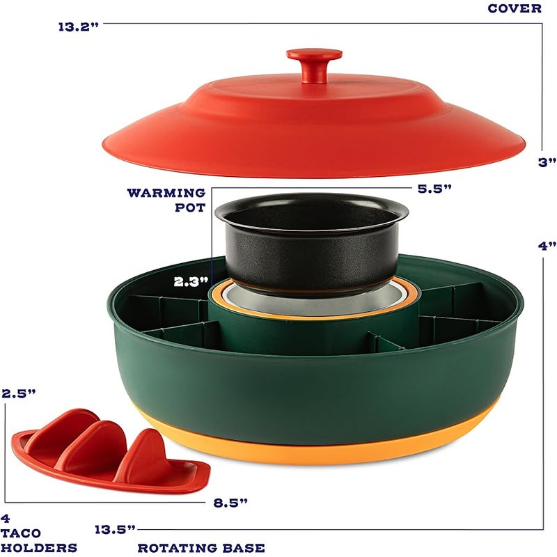 Kusini Taco Tuesday Kit - Taco Bar Serving Set for a Party - 30oz Heated Pot, 4 Taco Holders, & Detachable Lazy Susan Tray - Taco Night Fiesta – Unique Couple & Housewarming Gift Set Ideas - Image 2