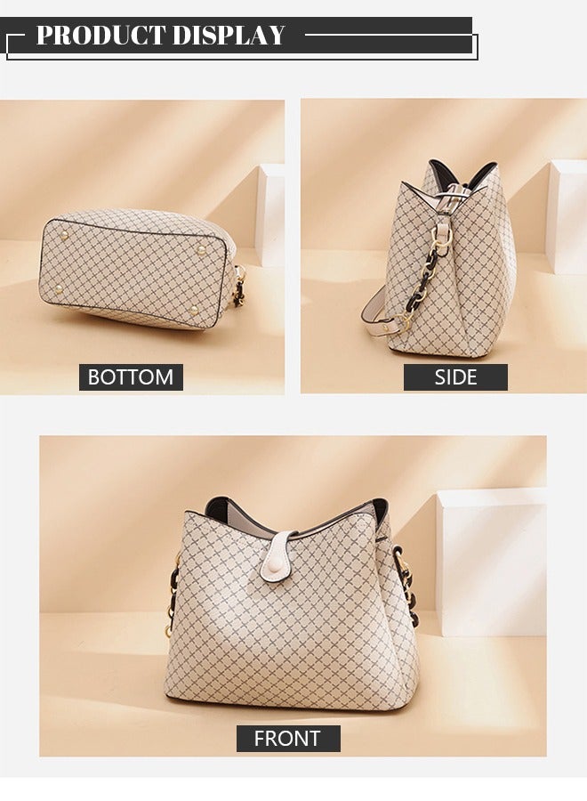 رويس PU Leather Handbag Large Capacity Shoulder Bag for Women Beige Elegant Patent Leather Bag Waterproof Handbag Shoulder Bag Women  Tote Bag Crossbody Bag for Mother and Wife - Image 4