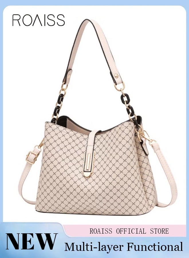 رويس PU Leather Handbag Large Capacity Shoulder Bag for Women Beige Elegant Patent Leather Bag Waterproof Handbag Shoulder Bag Women  Tote Bag Crossbody Bag for Mother and Wife - Image 1