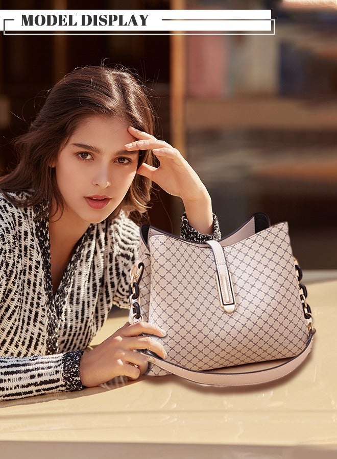 رويس PU Leather Handbag Large Capacity Shoulder Bag for Women Beige Elegant Patent Leather Bag Waterproof Handbag Shoulder Bag Women  Tote Bag Crossbody Bag for Mother and Wife - Image 3