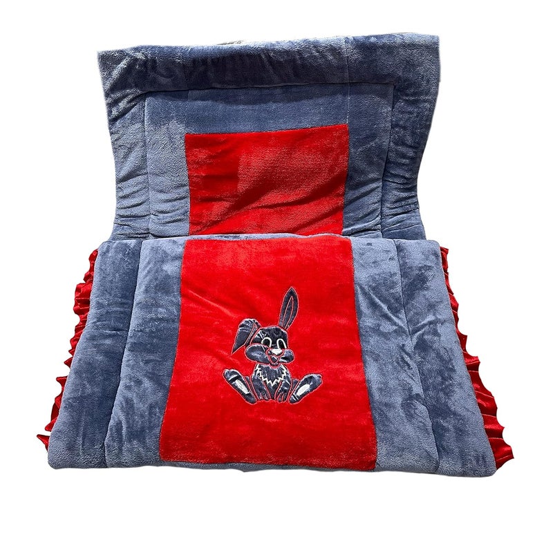 PINKS & BLUES Full Sleeping 5 Piece Baby Bedding Set with 2 Rabbit Shape Side Pillows (0-42 Months) (RED Grey) - Image 3