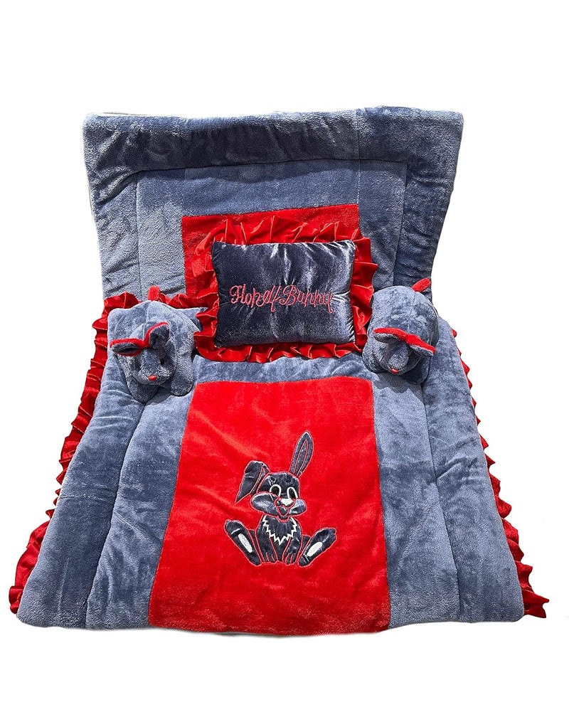 PINKS & BLUES Full Sleeping 5 Piece Baby Bedding Set with 2 Rabbit Shape Side Pillows (0-42 Months) (RED Grey) - Image 5