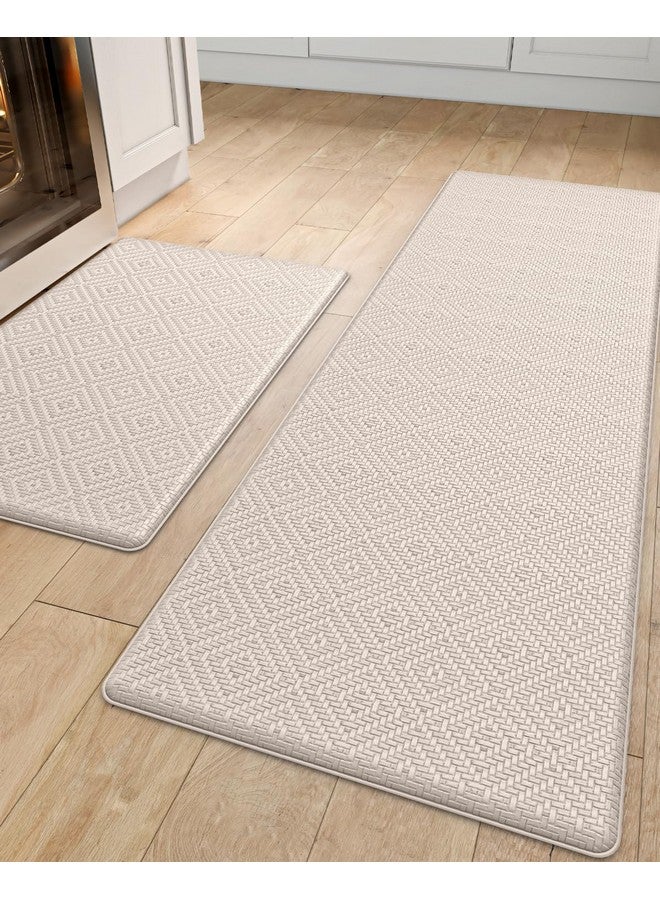 DEXI DEXI Kitchen Mats for Floor Cushioned Anti Fatigue, 17x29 + 17x59, Non Slip Waterproof 2 PCS Rug Set, Comfort Standing Mat for Front Sink Office Laundry, Beige - Image 1