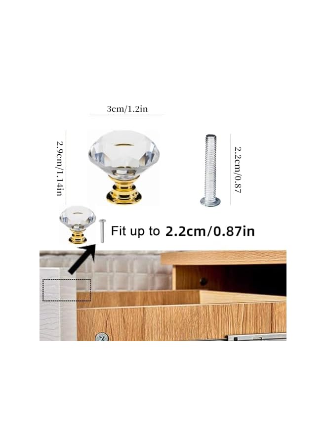 The Bros 6 Pack Drawer Knobs Diamond Shaped Crystal Glass 30mm Cabinet Knobs Pull Handles (Gold) - Image 2