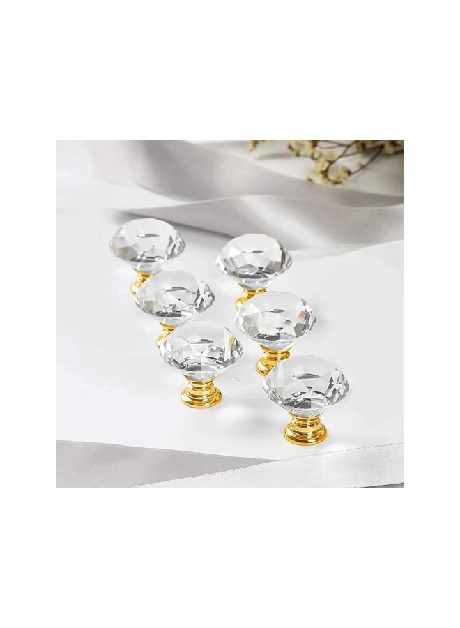 The Bros 6 Pack Drawer Knobs Diamond Shaped Crystal Glass 30mm Cabinet Knobs Pull Handles (Gold) - Image 4