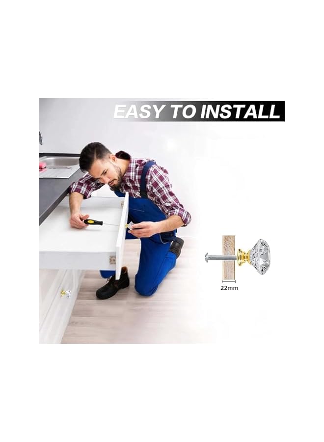 The Bros 6 Pack Drawer Knobs Diamond Shaped Crystal Glass 30mm Cabinet Knobs Pull Handles (Gold) - Image 5