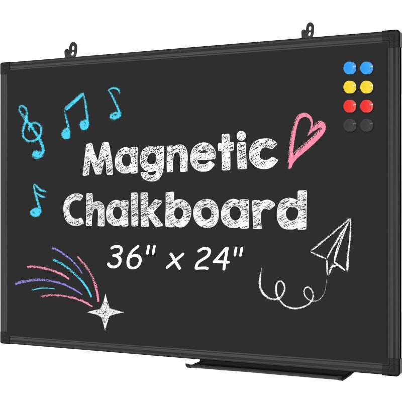 Lockways Magnetic Chalkboard 36 x 24 Inches Aluminum Frame Large Blackboard Hanging Chalk Board Wall Decor for Restaurant Menu School Office and Home