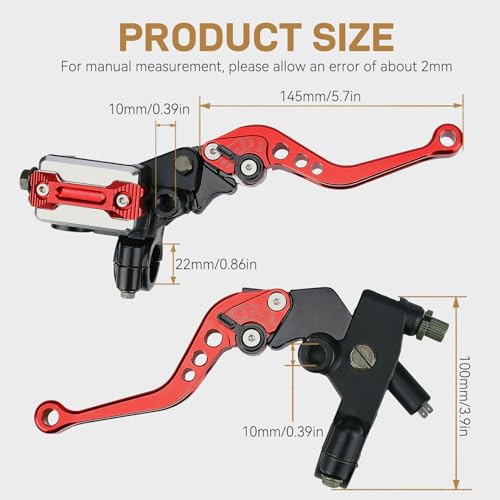 SOLLON Universal Motorcycle 78 22mm Handlebar Brake Master Cylinder Reservoir Adjustable Clutch and Brake Lever CNC Left Right Set for Harley Honda Kawasaki Suzuki Yamaha Red - Image 3