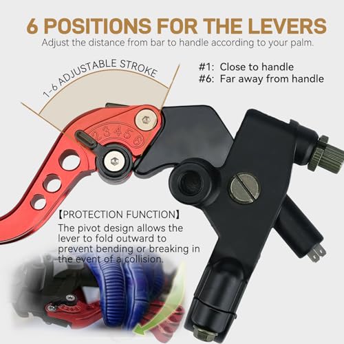 SOLLON Universal Motorcycle 78 22mm Handlebar Brake Master Cylinder Reservoir Adjustable Clutch and Brake Lever CNC Left Right Set for Harley Honda Kawasaki Suzuki Yamaha Red - Image 5