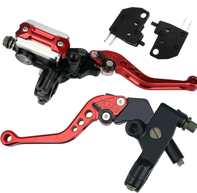 SOLLON Universal Motorcycle 78 22mm Handlebar Brake Master Cylinder Reservoir Adjustable Clutch and Brake Lever CNC Left Right Set for Harley Honda Kawasaki Suzuki Yamaha Red - Image 2