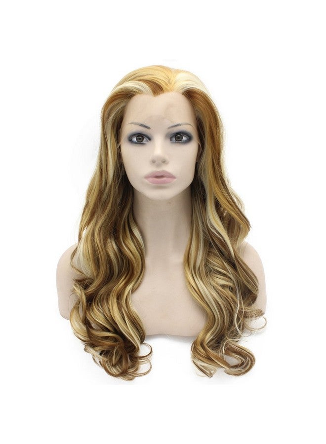 MX angel 24Inch Long Wavy Blond Highlight Lace Front Wig Half Hand Tied Heat Resistant Synthetic Hair Wig At Mxangel - Image 2
