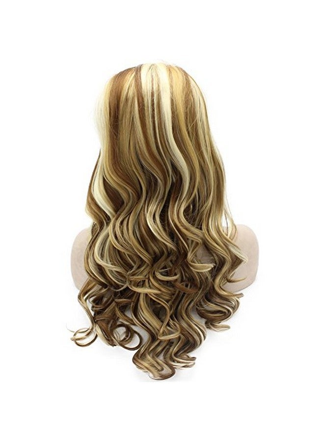 MX angel 24Inch Long Wavy Blond Highlight Lace Front Wig Half Hand Tied Heat Resistant Synthetic Hair Wig At Mxangel - Image 5