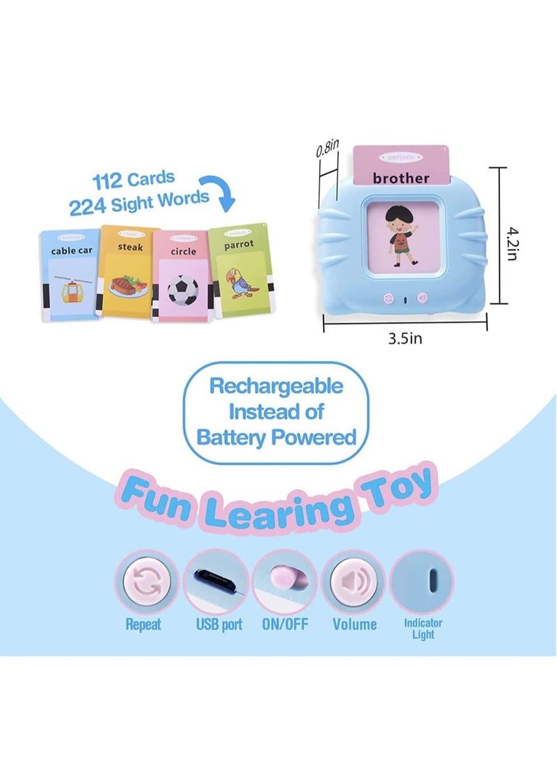 ELTRAZONE Kid Educational Montessori Preschool Animals Audible Flash Cards for kids 1 to 6 Years .Learning Toys Phonics Talking Flash Cards Device with 112 pcs Double-Sided Cards 224 Words Blue Color  - Image 3