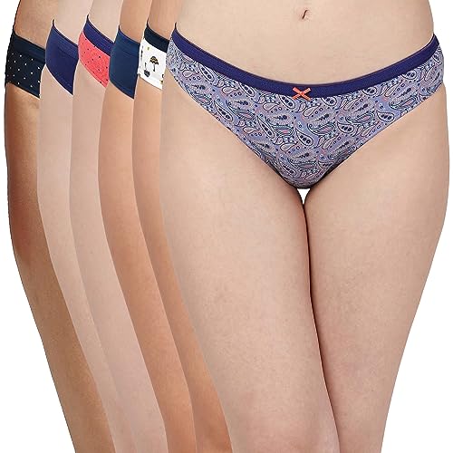 SOIE Women Mid Rise Medium Coverage Solid and Printed Cotton Stretch Brief Panty Combo Pack of 6 Multicolor (6BF-20 Pack 8 M) - Image 1