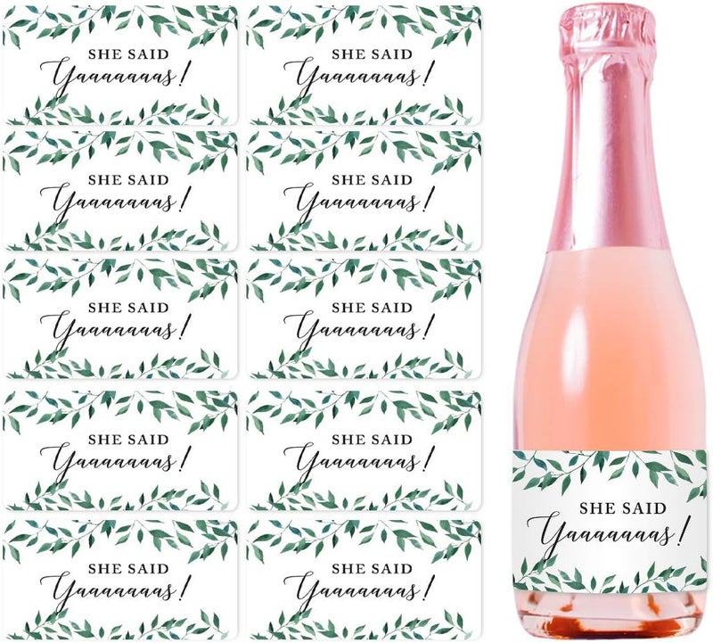 Andaz Press Mini Champagne Wine Bottle Labels, She Said Yaaaaaaas!, Greenery Green Leaves, 20-Pack, Mini Champagne Favor Gift Labels Stickers Bridal Shower Bachelorette - Image 4