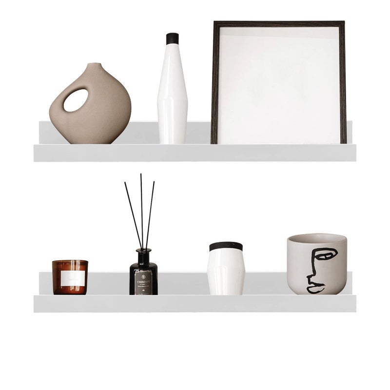 GEEZY Set of 2 Floating Wall Shelves Picture Ledge Display Racks Book Hanging Shelf White 45 x 10 x 5 cm