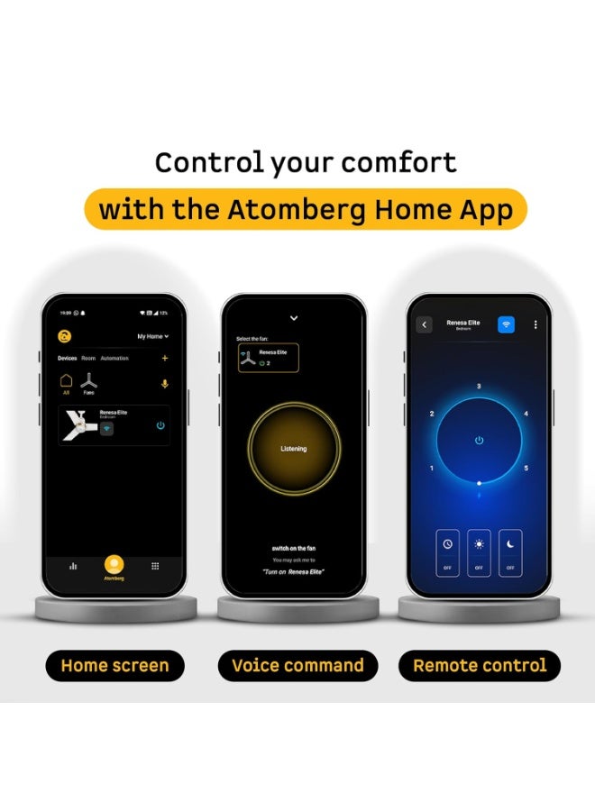atomberg Renesa Elite Smart 600mm BLDC Ceiling Fan with IoT & Remote Control | BEE 5 star Rated | High Air Delivery with Moonbeam LED Light | New Sleek Design | 5 Year Warranty | Ritz Blue - Image 2