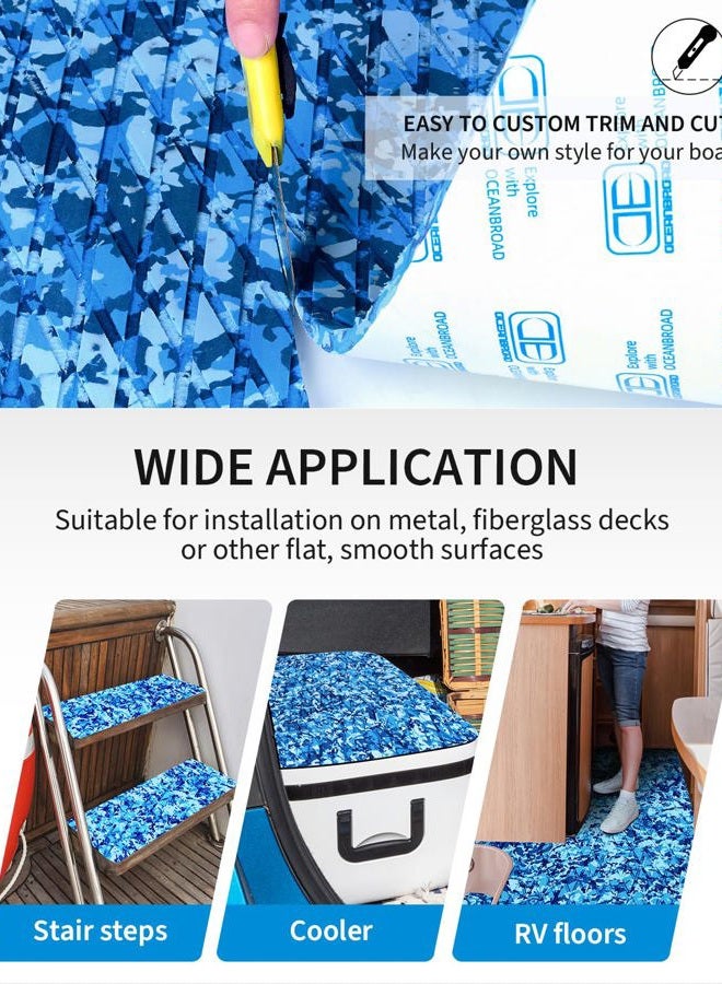 OCEANBROAD Self-Adhesive 48''x16.8'' Camouflage Boat Flooring Non-Slip Traction Pad EVA Foam Sheet Marine Grip Mat for Boats Surfboard SUP Paddle Board Kayak Yacht, Camo Ocean - Image 5