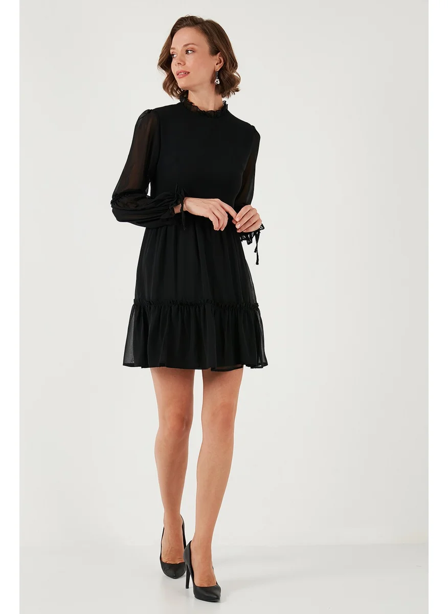 ليلا Regular Fit Stand Collar Gathered Lined Mini Dress Women's Dress 611EL345
