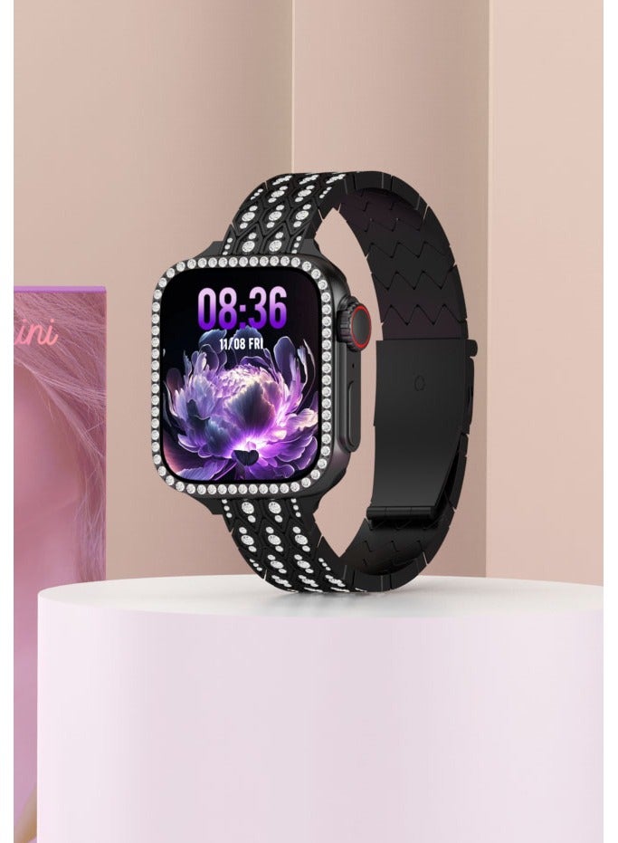 Modio MW25 Mini 36mm Display Smart Watch With 3 Pair Straps and Charging Cable Designed For Ladies Black - Image 2