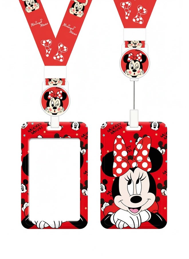 MICKEY MOUSE Minnie Mouse Retractable Lanyard with ID Card Holder - Cute Cartoon Badge Reel for Students & Office Workers - Image 1