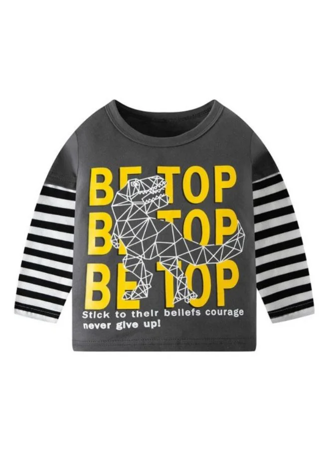 YUNIQEE Charcoal Printed Long Sleeve Crew Neck T-Shirt