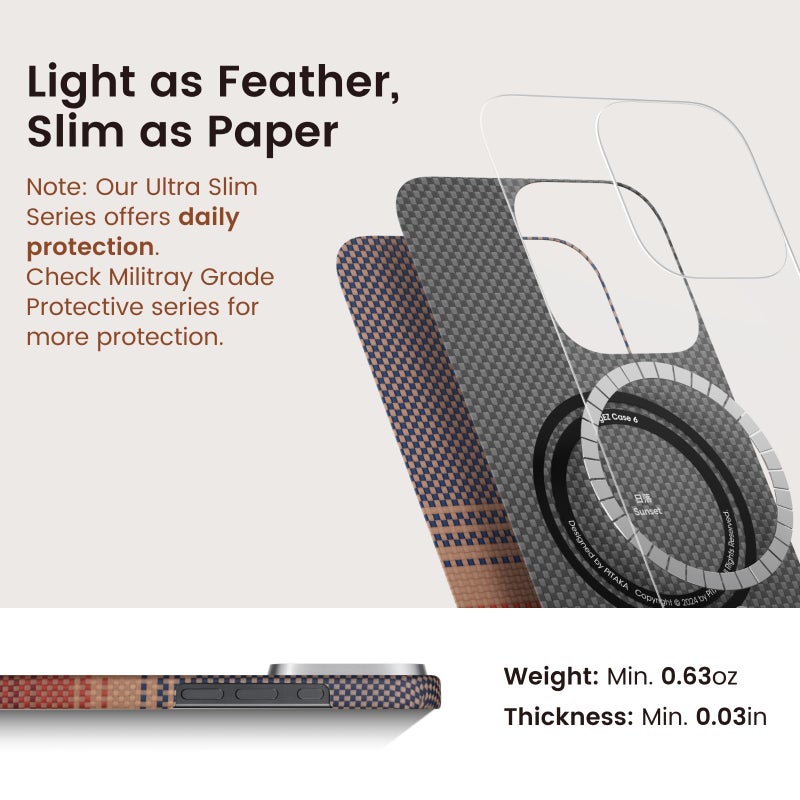 pitaka for iPhone 16 Pro Max Case Compatible with MagSafe, Thin & Light Case iPhone 16 Pro Max with a Caseless Feel, 1500D Aramid Fiber Woven [Tactile Woven-Sunset] - Image 4