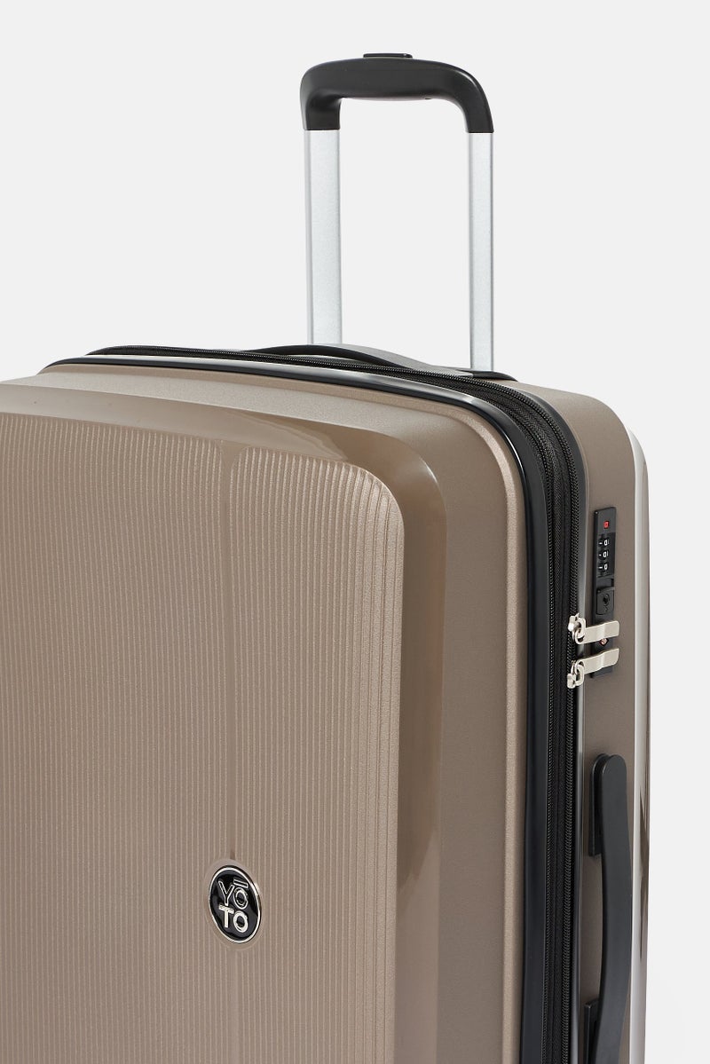 YOTO 24 Inch Brand Logo Expandable Hardshell Check In Spinner Luggage, Taupe  - Image 3