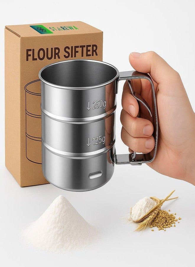 NIRBHI Flour Sifter Stainless Steel Hand Press Atta Chhani – Fine Mesh Baking Sieve Cup for Flour, Sugar, Cocoa & Powder, Rust Resistant, Large Capacity, Easy Clean Tools for Home & Bakery - 1 Pcs - Image 4