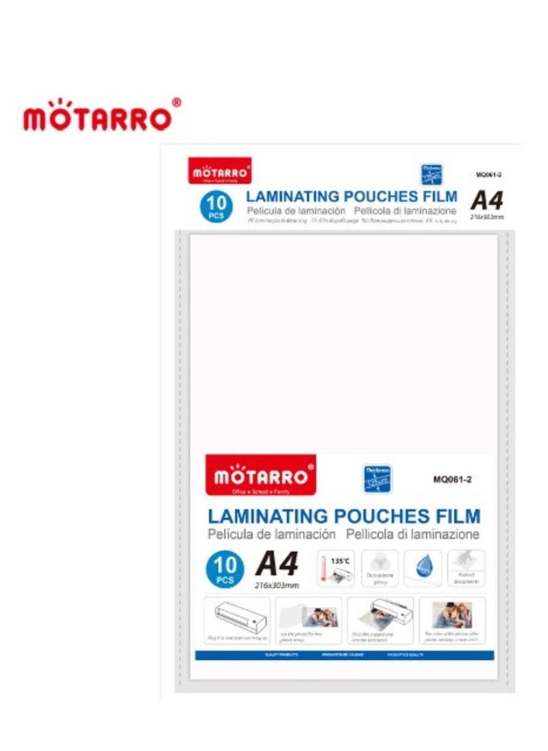 MOTARRO A4 Laminating Pouches Clear PACK OF 10  - Image 1
