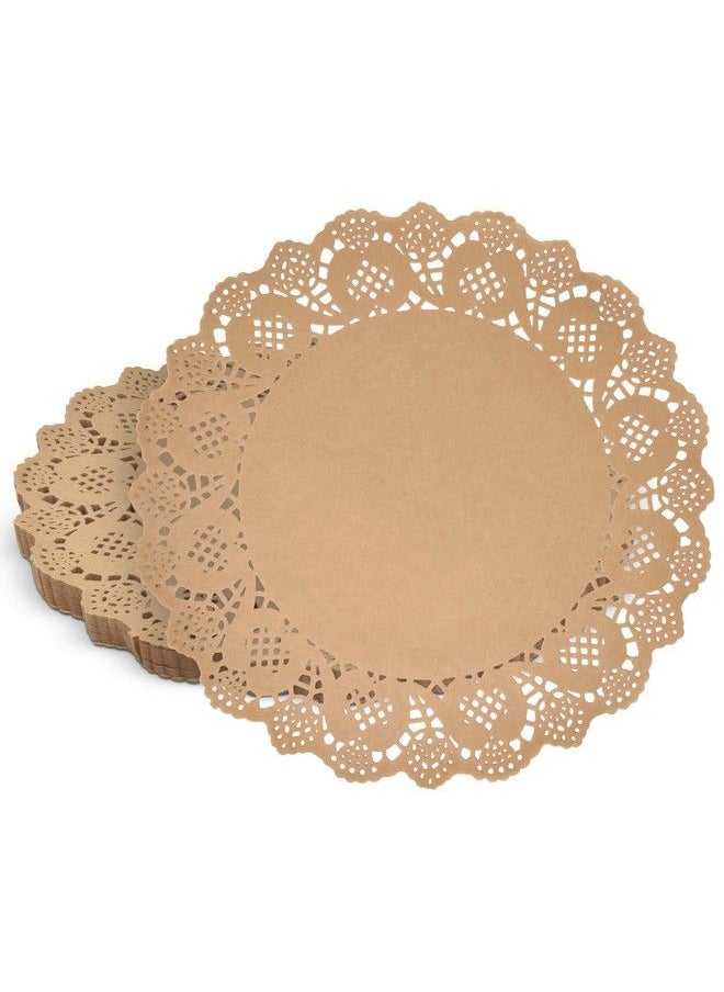 Gift Boutique - 300 Pack Rustic Round Paper Place Mats 12" Disposable Brown Kraft Doilies Lace Scallop Doily For Cakes Desserts Holiday Crafts Wedding Accent & Birthday Dinner Table Party Decorations - Image 1