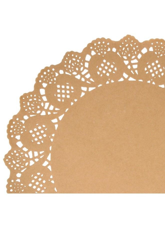 Gift Boutique - 300 Pack Rustic Round Paper Place Mats 12" Disposable Brown Kraft Doilies Lace Scallop Doily For Cakes Desserts Holiday Crafts Wedding Accent & Birthday Dinner Table Party Decorations - Image 1