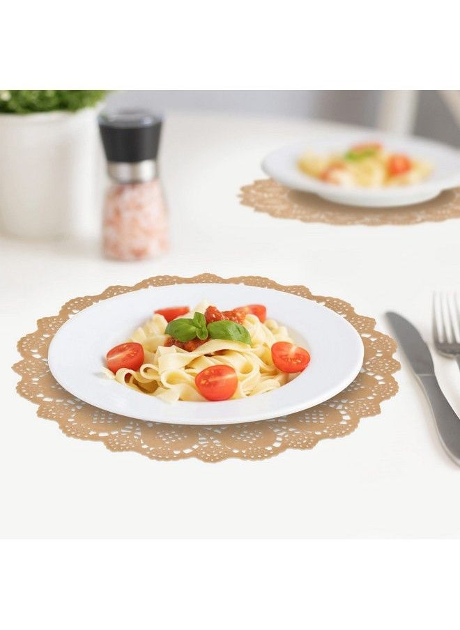 Gift Boutique - 300 Pack Rustic Round Paper Place Mats 12" Disposable Brown Kraft Doilies Lace Scallop Doily For Cakes Desserts Holiday Crafts Wedding Accent & Birthday Dinner Table Party Decorations - Image 1