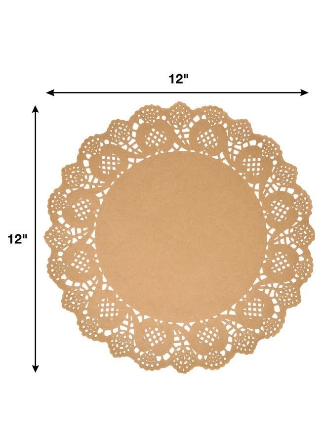 Gift Boutique - 300 Pack Rustic Round Paper Place Mats 12" Disposable Brown Kraft Doilies Lace Scallop Doily For Cakes Desserts Holiday Crafts Wedding Accent & Birthday Dinner Table Party Decorations - Image 1